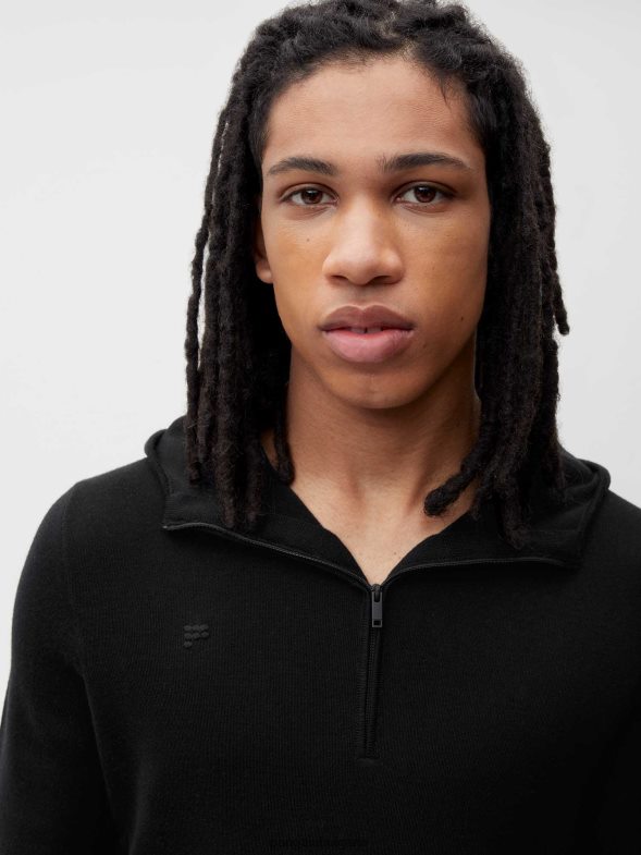 качулка с половин цип от мериносова вълна Жени B6HPP050 черен Pangaia дрехи