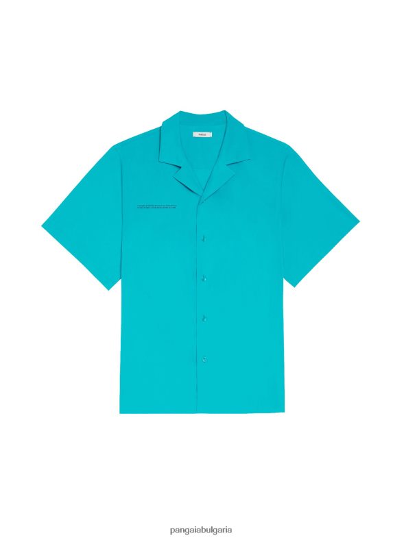 риза с къс ръкав от поплин от органичен памук Жени B6HPP0393 пауново синьо Pangaia дрехи