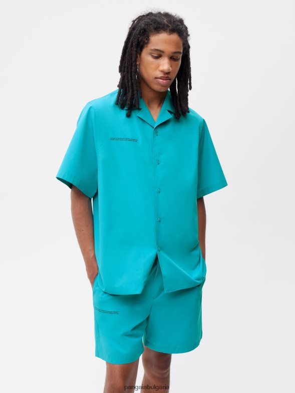 риза с къс ръкав от поплин от органичен памук Жени B6HPP0393 пауново синьо Pangaia дрехи