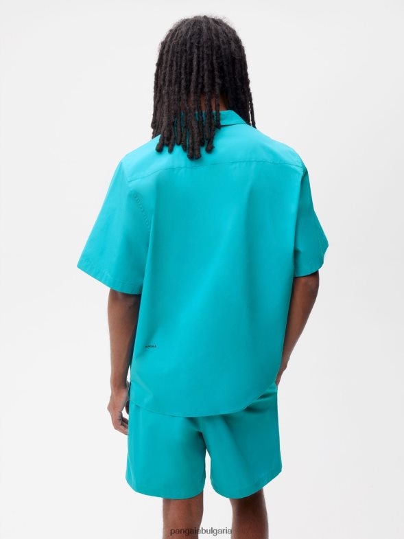 риза с къс ръкав от поплин от органичен памук Жени B6HPP0393 пауново синьо Pangaia дрехи