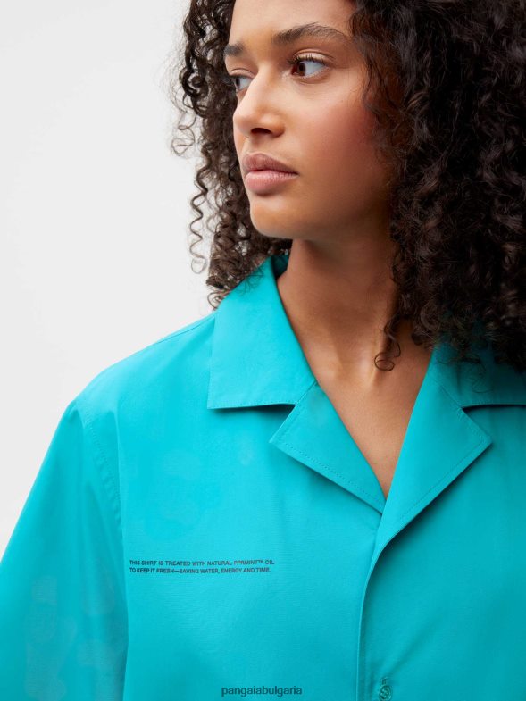 риза с къс ръкав от поплин от органичен памук Жени B6HPP0393 пауново синьо Pangaia дрехи