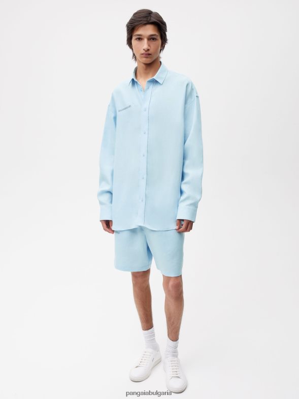 риза с дълги ръкави с ленена яка от алое Жени B6HPP0395 бебешко синьо Pangaia дрехи
