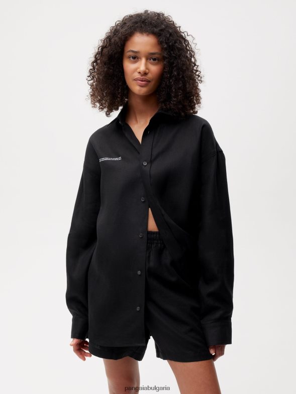 риза с дълги ръкави с ленена яка от алое Жени B6HPP0398 черен Pangaia дрехи