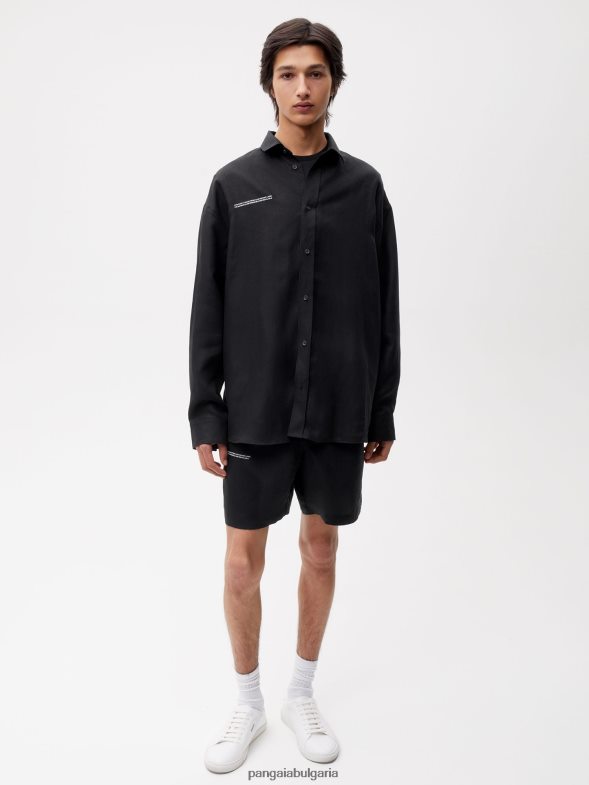 риза с дълги ръкави с ленена яка от алое Жени B6HPP0398 черен Pangaia дрехи