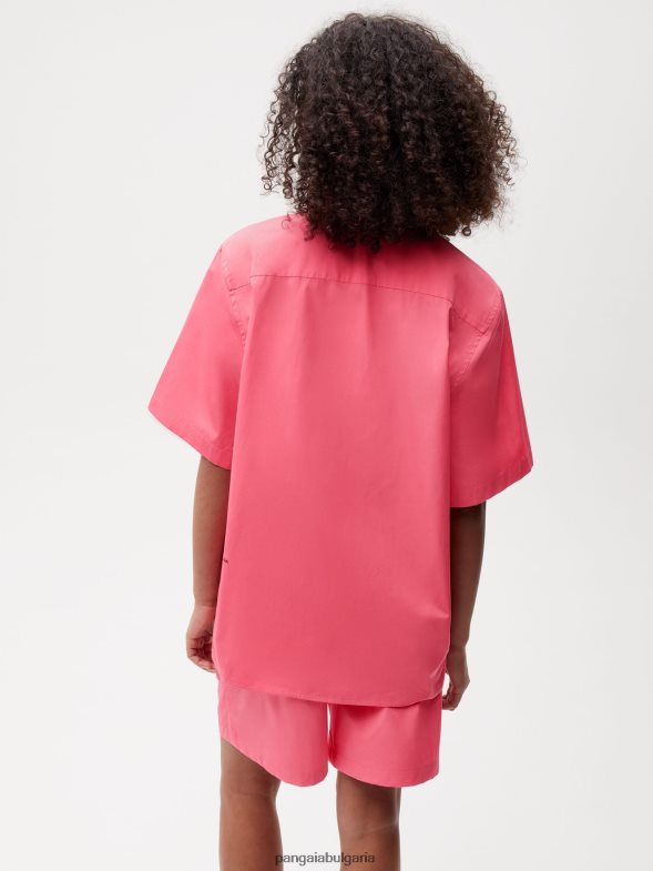 риза с къс ръкав от поплин от органичен памук Жени B6HPP0402 лотосово розово Pangaia дрехи