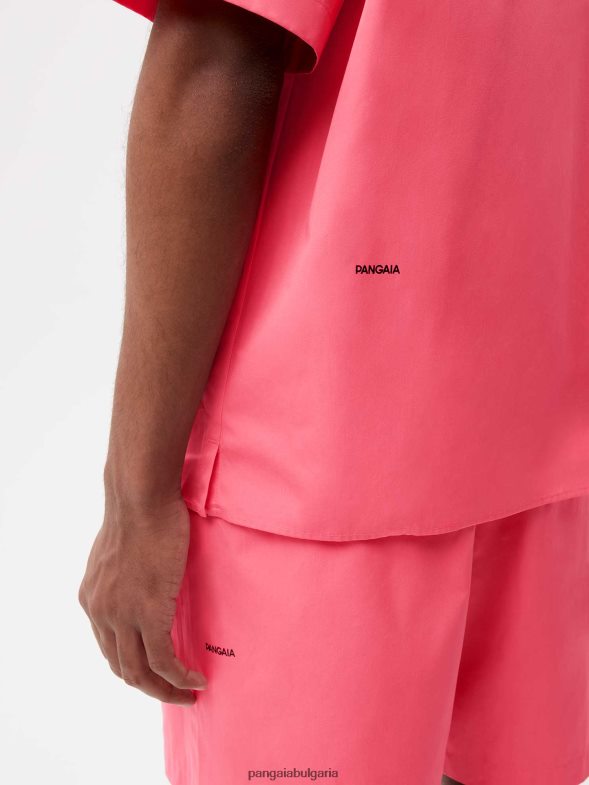 риза с къс ръкав от поплин от органичен памук Жени B6HPP0402 лотосово розово Pangaia дрехи