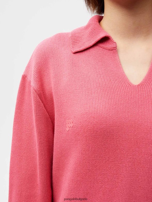 плетен джъмпер с отворена яка Жени B6HPP0120 лотосово розово Pangaia дрехи