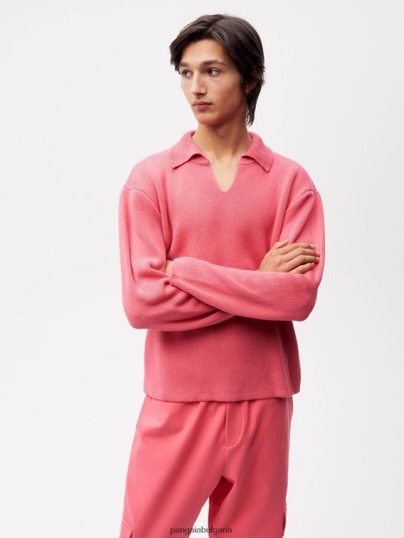 плетен джъмпер с отворена яка Жени B6HPP0120 лотосово розово Pangaia дрехи