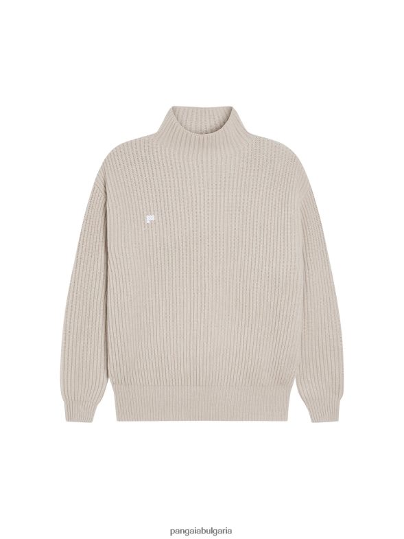 фуния от рециклиран кашмир - пуловер с яка Жени B6HPP085 овесена каша Pangaia дрехи