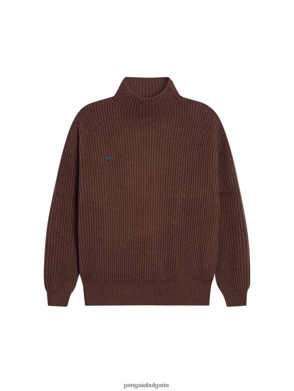 фуния от рециклиран кашмир - пуловер с яка Жени B6HPP087 кестеняво кафяво Pangaia дрехи