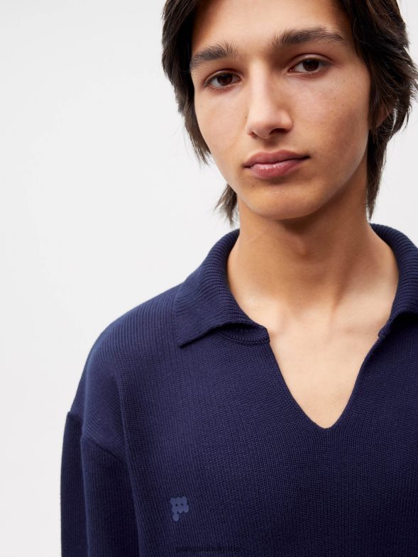 плетен джъмпер с отворена яка Жени B6HPP099 тъмносин Pangaia дрехи