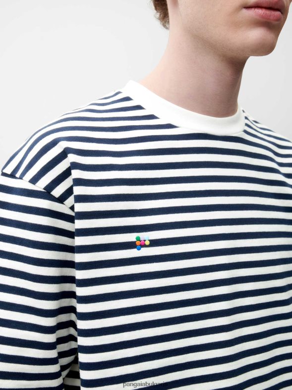 квадратна тениска с райета от рециклиран памук Жени B6HPP0138 тъмносин Pangaia дрехи