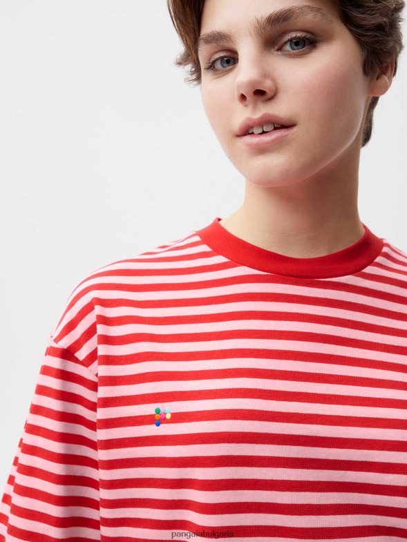 квадратна тениска с райета от рециклиран памук Жени B6HPP0207 ясписово червено Pangaia дрехи